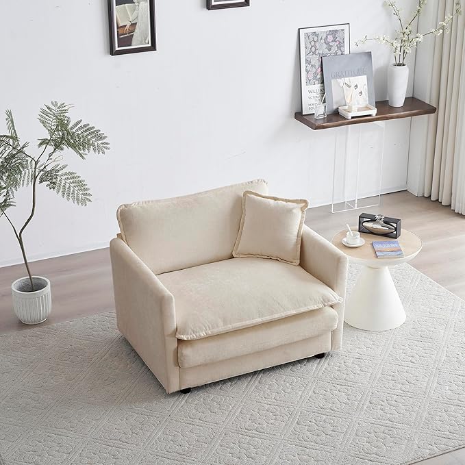 41.4 Chenille Oversized Accent Cloud Couch Modern Luxury Arm Chair with Pillow for Living Room Bedroom Apartment Office Light Coffee