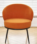 Modern Velvet Accent Chair with Channel Back Design Black Metal Legs and Soft Upholstery Comfortable Seating for Living Room Bedroom or Office Red Orange
