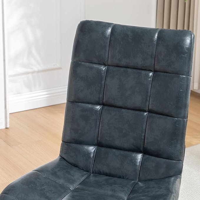 Faux Leather Tufted Swivel Accent Chair – Adjustable Height 360° Rotation Modern 5-Point Metal Base for Home Office &amp Living Room (Blue)