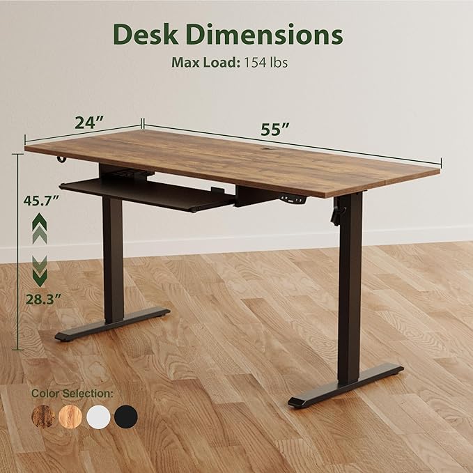 Agilestic Height Adjustable Desk with Keyboard Tray 55 x 24 Inches Electric Standing Desk with Memory Preset Stand up Computer Table Lightweight Board Dark Brown