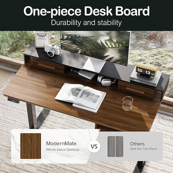 47.2'' Standing Desk with File Cabinet Height Adjustable Electric Sit Stand Desk Lateral File Cabinet Computer Workstation for Home Office Black Walnut