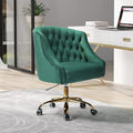 Velvet Home Office Chair with Gold Base Comfortable Modern Cute Desk Chair Adjustable Swivel Task Chair for Living Room Bedroom Vanity Study Green