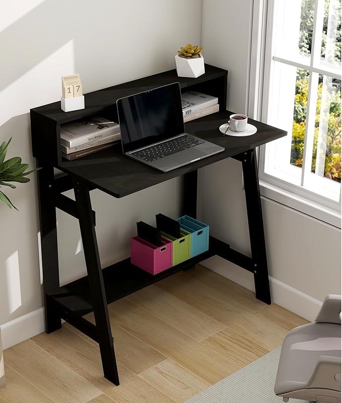 Small Desk for Bedroom Computer Desk Office Desk with Storage Corner Desk for Small Space Dark Brown