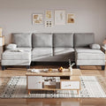 Bezseller 107.3 Sectional Couches for Living Room U Shaped Modular Sofa Couch with Cushion &amp Chenille Fabric 4-Seat Comfy Furniture Sets with Double Chaise for Apartment Reception Room Grey