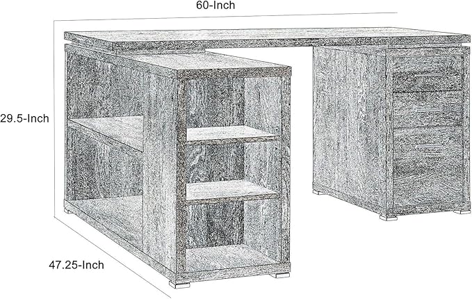 Charm Style Gray Wooden Office Desk 47.25 x 60 x 29.5 Combining Style and Functionality for Study or Home Office Setup