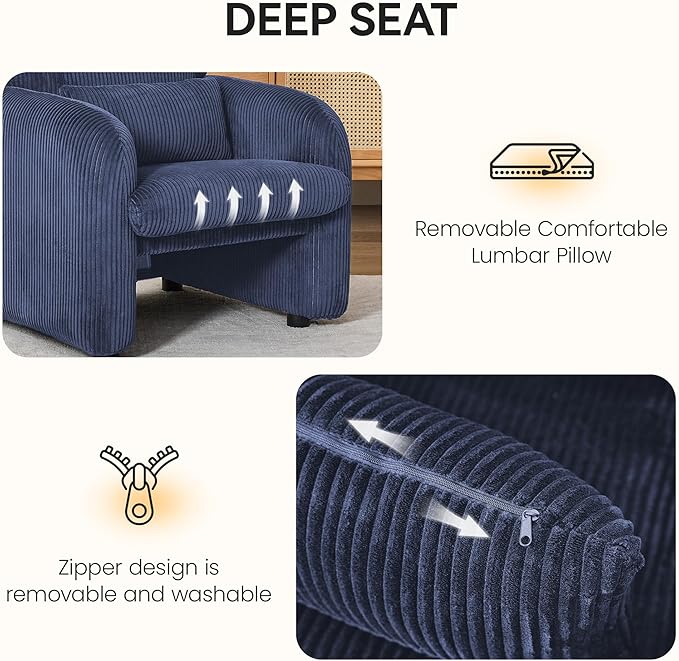 Modern Accent Chair Comfy Upholstered Corduroy Armchair Stylish Lounge Reading Chair for Living Room Bedroom Blue