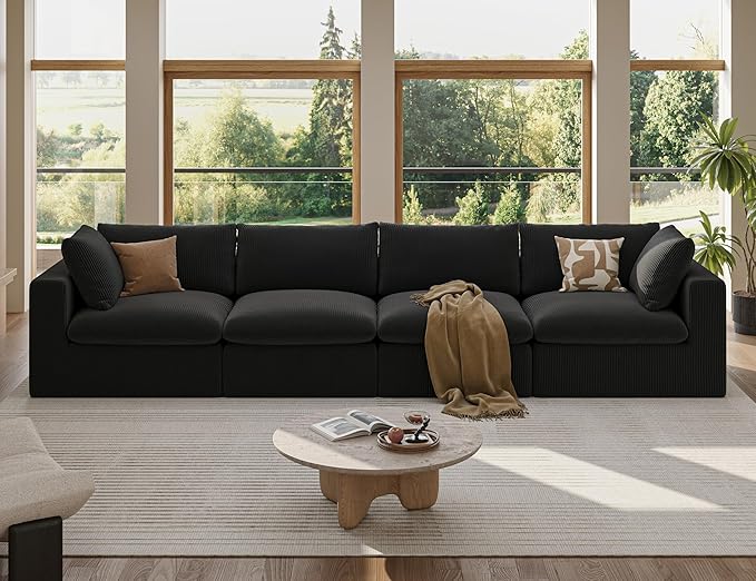 106“ Cloud Sectional Couches Sofa for Living Room Modern 4 Seats Couch Convertible L Shape Sofa No Assembly Needed (Black)