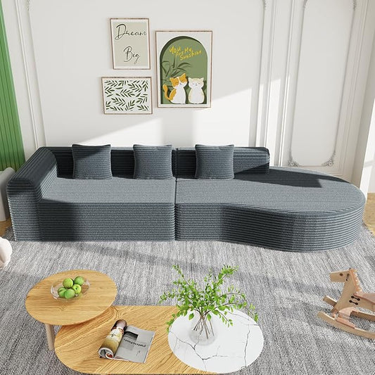 Esright 134’’ Modern Sectional Couches for Living Room 1400LBS Oversized Modular L-Shaped Curved Sofa with 3 Pillow Bolsters Large Comfy Cloud Couch Sofa (Dark Grey)