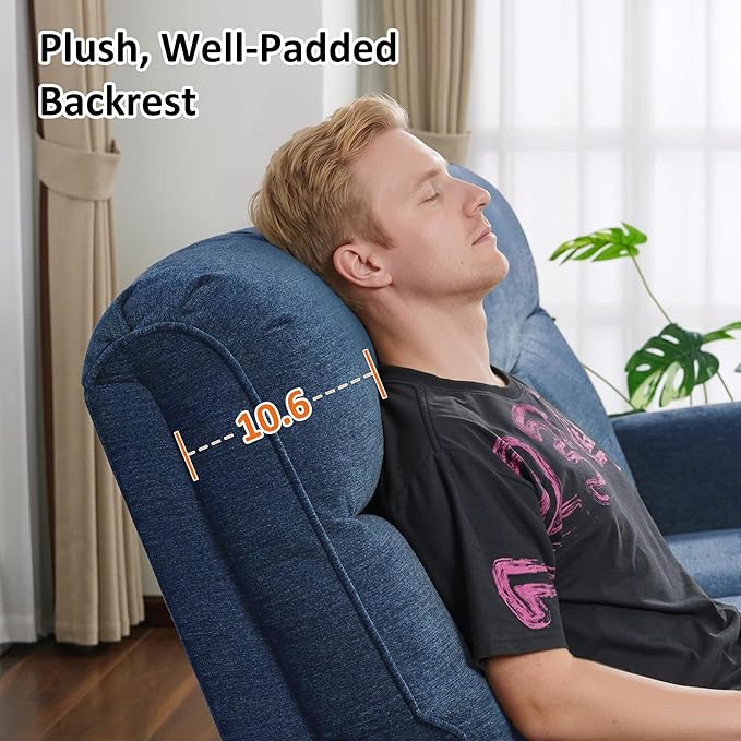 MCombo Compact Wall Hugger Power Recliner Chair for Small Spaces Dual USB-A/C Ports Rolled Arm Recliner for Living Room &amp RV Fabric PR520 (Fabric Navy Blue Small)