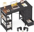 ODK 40 Inch Small Computer Desk with 4 Fabric Drawers Modern Writing PC Desk for Small Spaces Study &amp Home Office Desk with Storage Shelves Black