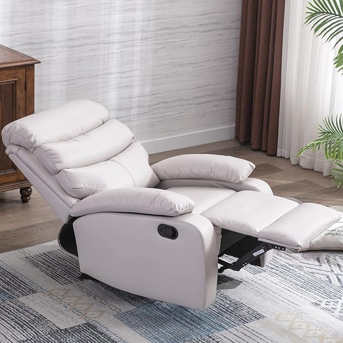 Manual Recliner Chairs for Adults Small Recliners for Small Spaces PU Leather Recliner Chair Single Sofa Living Room Chair for RV Beige