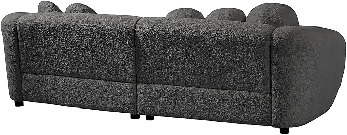 87.7 Modern Curved Sofa Back Upholstered Couch with 5 Decorative Throw Pillows Teddy Fabric Couch for Living Room Office Apartment Gray