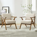 Mid Century Modern Accent Chair Set of 2 Linen Upholstered Boho Armchairs for Living Room Wood Frame Leisure Chair for Bedroom/Balcony/Hotel/CaféBeige