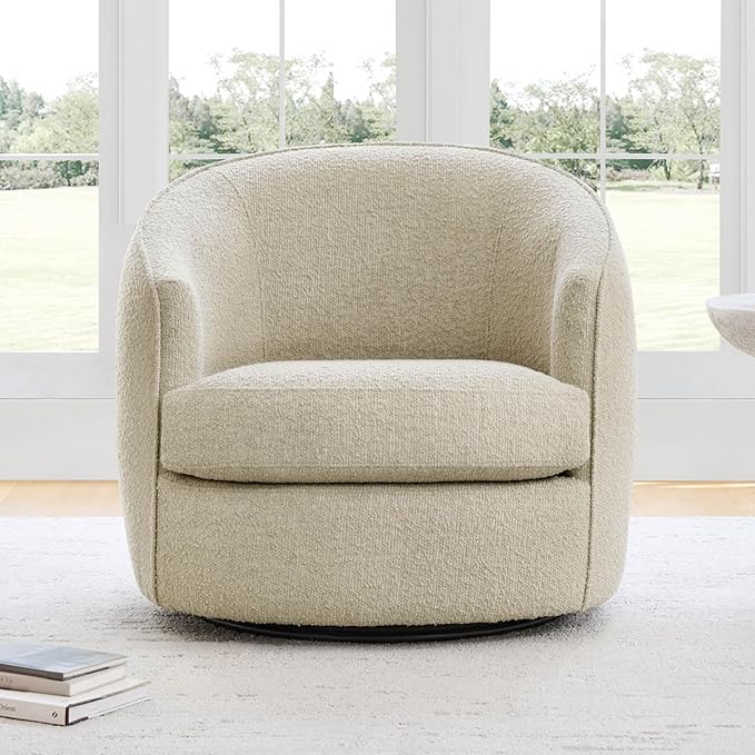 CHITA Swivel Barrel Chair Modern Comfy FSC Certified Upholstered Accent Chair for Living Room Fully Assembled Oatmeal