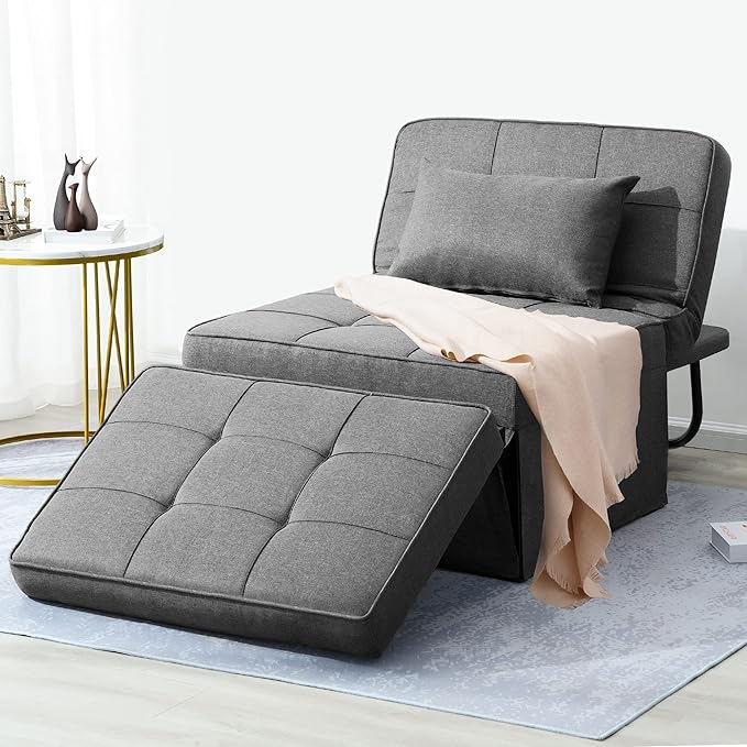 BIGSYY Sofa Bed Set of 4 in 1 Multi Function Folding Ottoman Sleeper BedModern Convertible Chair Adjustable Backrest Sleeper Couch Bed for Living Room Small Room Apartment Light Grey