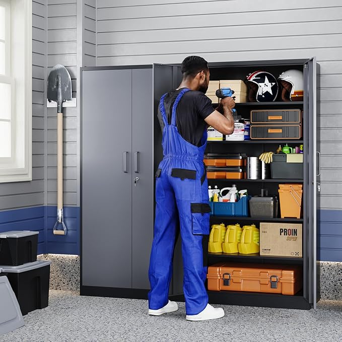 Yizosh Metal Storage Cabinet with Locking Doors and 5 Adjustable Shelves 72 Garage Storage Cabinet Steel Lockable for OfficeHomeGarage
