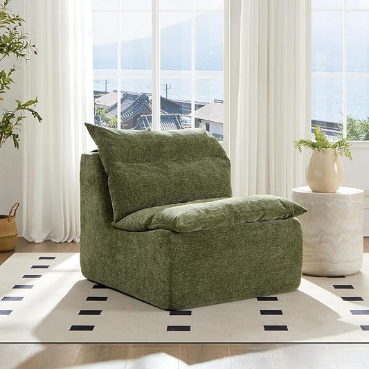 JUSTONE Modular Sofa-No Armrests Floor SofaNeck Pillow-Back Lounge Sofa Chair Accent Bean Bag Chair Lazy Floor SeatingSmall Sofa for Living RoomApartment Guest RoomSingle SeatGreen
