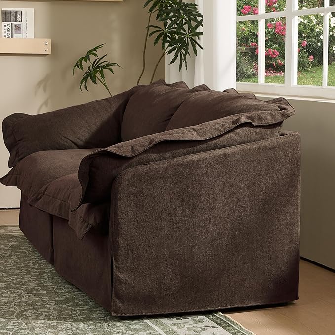 81'' Sofa Couch with Storage 3 Seater Sofa with Extra Deep Seats Retro Couch with Removable Washable Cover for Living Room Brown