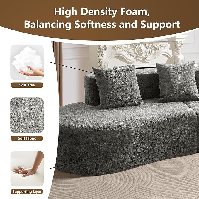 109 Modern Curved Sofa Raindrop Velvet Fabric 5 Seater Curved Shaped Sectional Couch for Living Room Bedroom Office No Assembly