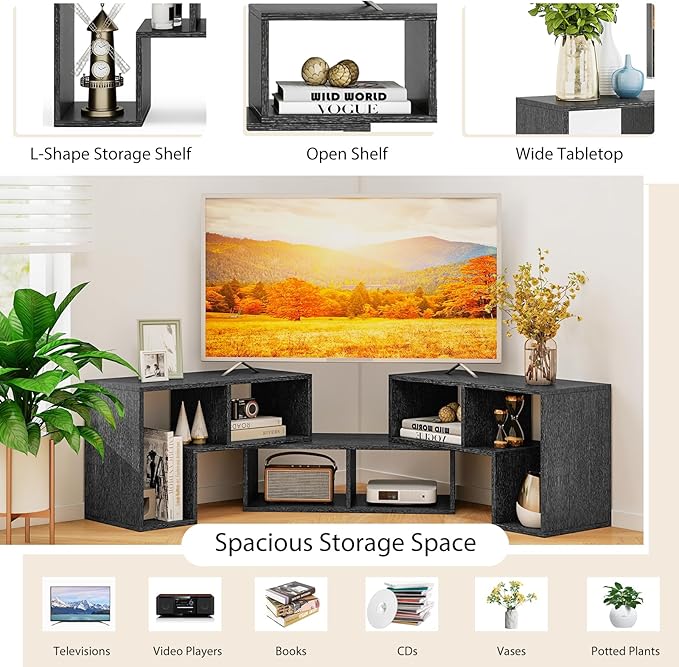 Tangkula 3 Pieces Console TV Stand Free-Combination Entertainment Center for 50 55 60 65 Inch TV Minimalist Modern TV Table Media Stand DIY Open Storage Bookcase for Living Room (Black Wood Grain)