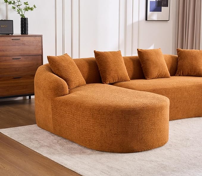KEIKI L-Shaped Chenille Modular Sectional Couches with Chaise Lounge &amp 4 Pillows 3 Seater Oversized Upholstered Luxury Plush Cloud Sofa for Living Room Apartment Full Sponge Compression