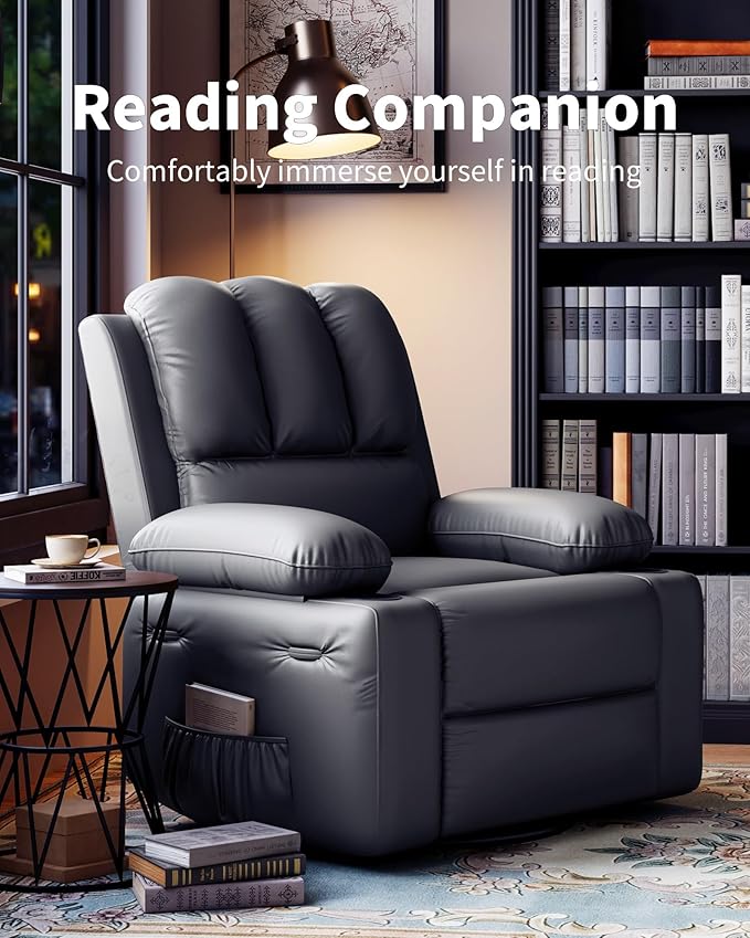 22 in Leather Recliner Chair for Adults Overstuffed Manual Recliner Chair Single Sofa with Cup Holder and Side Pockets Upholstered Chair for Living Rooms Gray