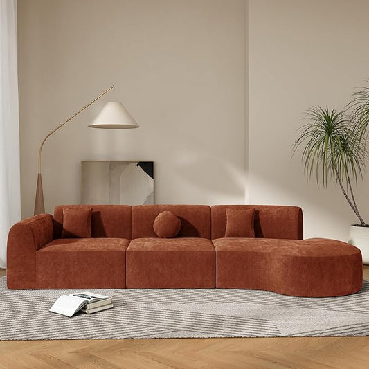 Christopher Knight Home Grelyn Modern Curved Modular Sectional Sofa Wool Fabric Large Cloud Couch 6-Seater L-Shaped Couch Living Room 3-Piece Lounge Sofa with ChaiseFully AssembledBrownish Orange