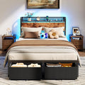 Furnulem Full Size Bed Frame with Headboard Storage Platform Bed Frame Full Size with 2 Drawers Charging Station and LED Lights No Box Spring Needed Noise Free Easy Assembly (1000 lbs Capacity)