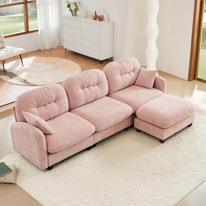 Pink Ottoman for Modular Sectional Sofa Chenille Oversized Sectional Couches for Living Room Bedroom Apartment Cloud Sofa Couch Comfy Couch Ottoman