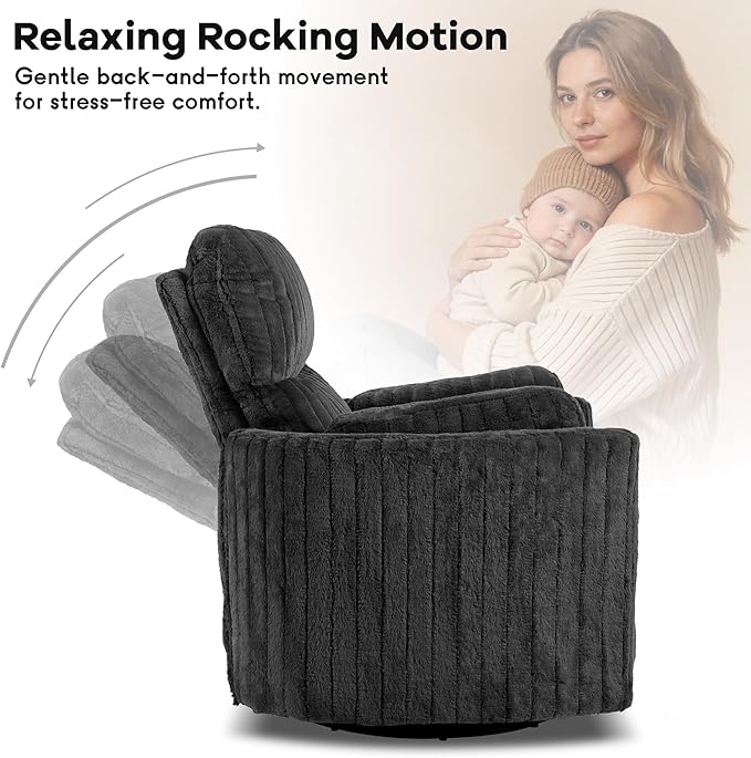 leovanni Power Swivel Rocker Recliner Chair Upholstered Nursery Glider Rocking Chair with 2 Pillows USB Ports Electric Nursing Reclining Chairs Bedroom Living Room Dark Gray