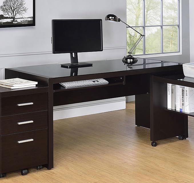 Coaster Home Furnishings - Delwin - Engineered Wood - 47-Inch Lift-Top Computer Desk with Drawers &amp File Cabinet Drawer Without Keyboard Tray Farmhouse Style - Home Office - Rustic Nutmeg - 8009
