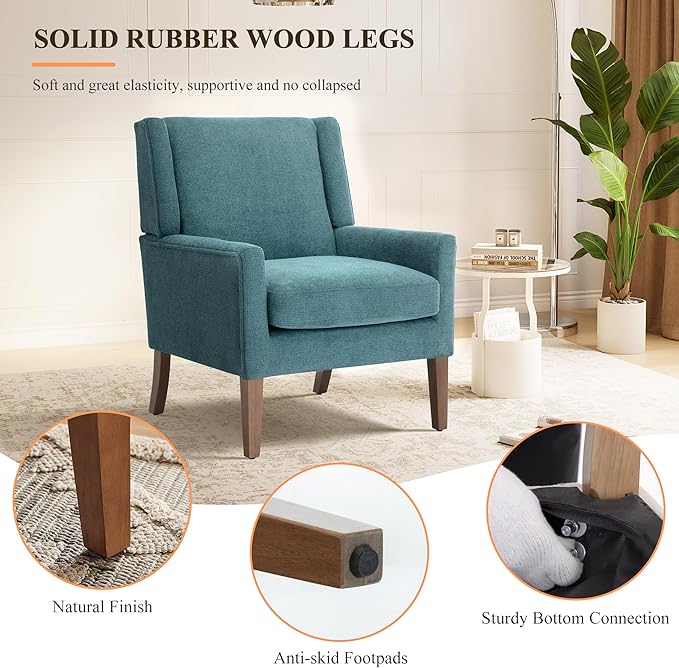 Accent Chairs for Living Room Mid-Century Wooden Fabric Living Room Chairs Arm Chair Side Chairs for Living Room Bedroom Reading Nook
