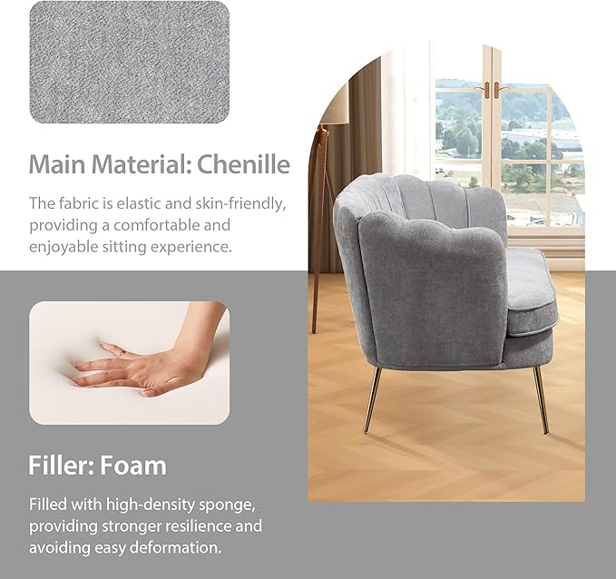 Aoiy &amp Wifon 59 W Comfy Small Loveseat for Small Spaces Upholstered 2-Seat Settee Loveseat with Metal Legs Chenille Gray