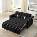 3 in 1 Sleeper Sofa Couch Bed Small Tufted Velvet Convertible Loveseat Futon Sofa w/Pullout Bed Adjustable Backrest Cylinder Pillows for Living Room Apartment Easy to Assemble Black 55.5