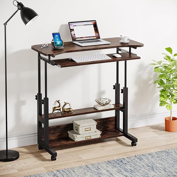 Tribesigns Portable Desk with Power Outlets Height Adjustable Side Table Sofa Couch Bedside Laptop Computer Cart with USB Charging Ports Mobile Small Standing Desk with Keyboard Tray