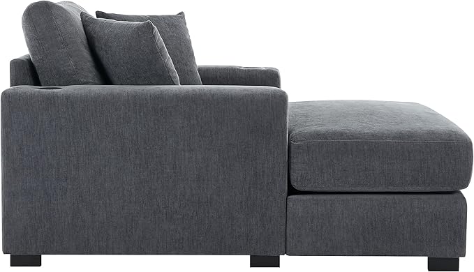 Merax Modern 43.5 Chaise Lounge with Pillow Charge Station &amp Cup HoldersUpholstered Sofa Recliner Chair for Living Room Bedroom Blue Gray