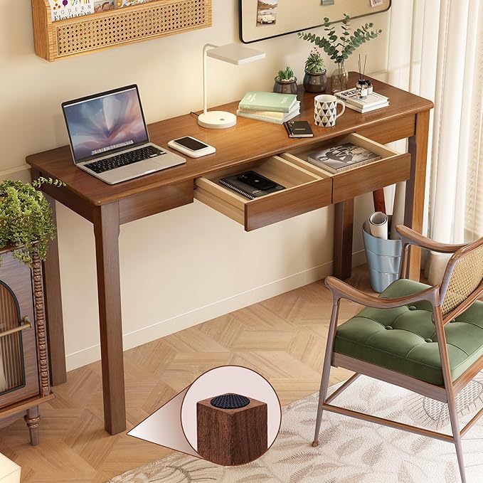 Wood Desk Solid Wood Writing Table for Home Office Mid Century Modern Desk with Drawers Walnut (47inch / 120cm)