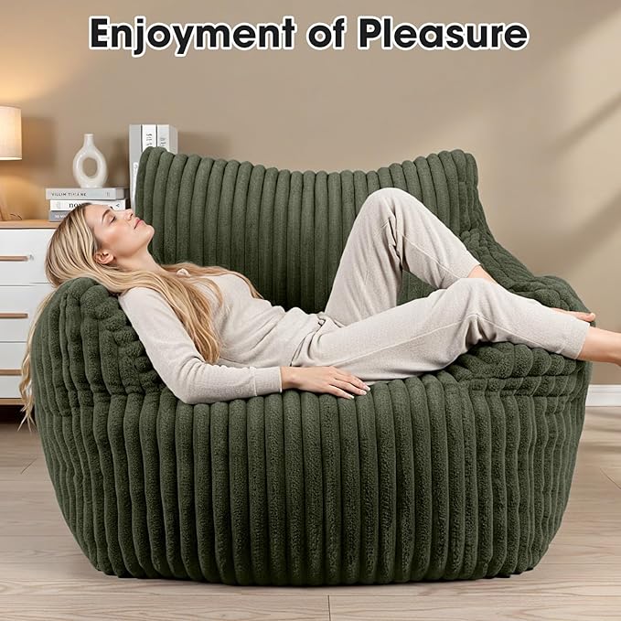 Giant Bean Bag Chair for Adults Oversized Memory Foam Bean Bag Sofa with Armrests Large Comfy Fluffy Single Lounges Mini Couch for Living Room Bedroom &amp Dorm(Green)