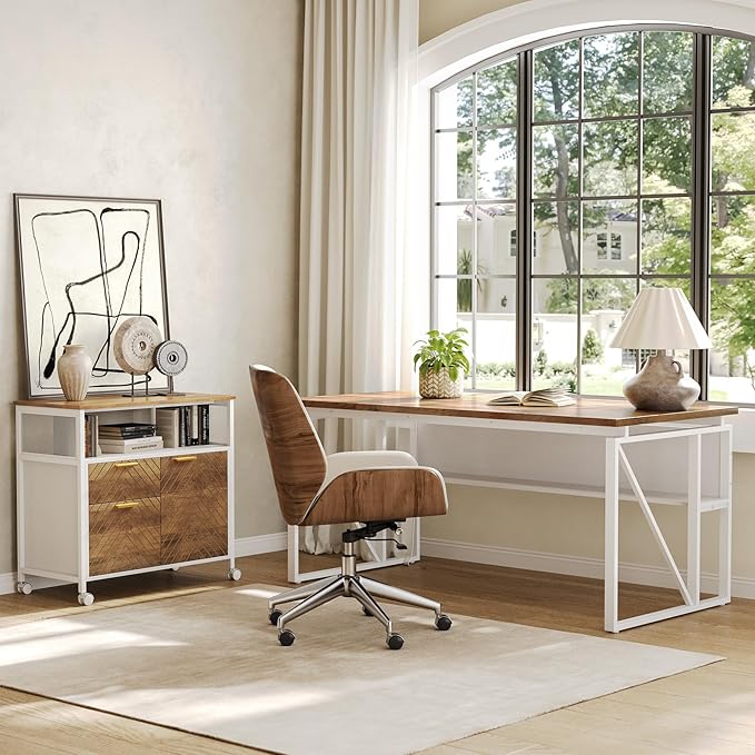 LITTLE TREE 63-Inch Office Desk with 31.5-Inch Lateral File Cabinet Study Writing Desk Computer Desk for Home Office