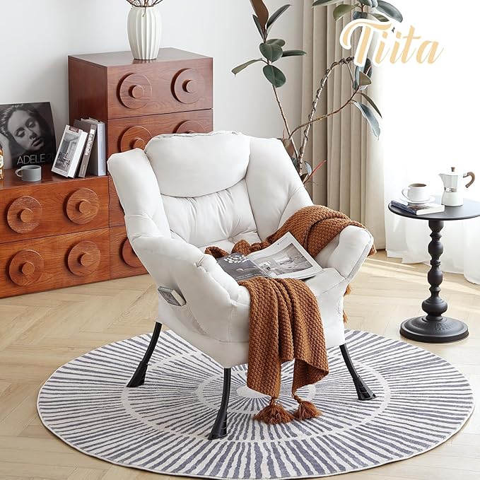 Tiita Lazy Chair Beige Modern Large Accent Armchair Comfy Leisure Sofa Reading Chair for Bedroom Living Room Dorm Rooms Garden and Courtyard Beige