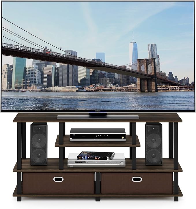 Furinno JAYA Large Stand for up to 50-Inch TV Columbia Walnut/Black/Dark Brown