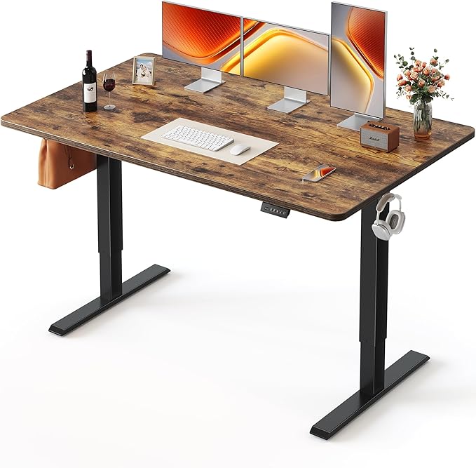 FEZIBO Standing Desk 55×28 Inches Electric Height Adjustable Sit Stand Up Computer Office Desk with Splice Board Black Frame/Rustic Brown TOP