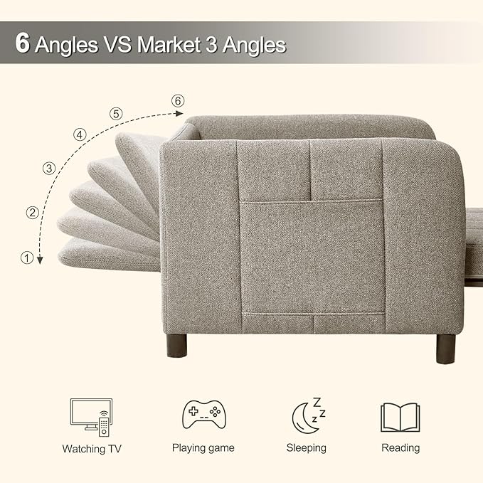 Sleeper Chair 84 Extra Long Convertible Chair Bed Upgraded 3-in-1 to 4-in-1 Pull Out Chair &amp Single Sofa Bed for Adult Sleeping Chair for Living Room Small Space (Light Grey)