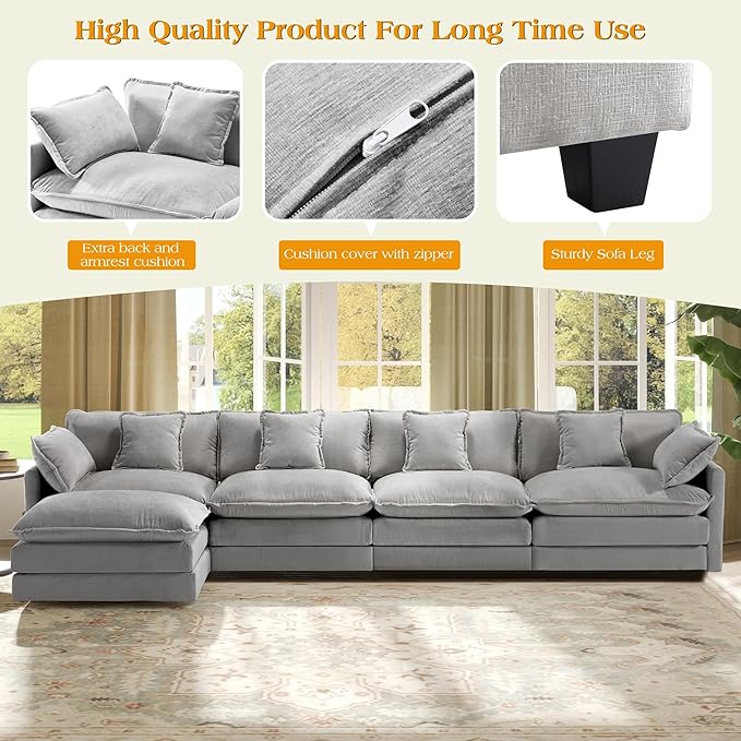 149.2 Modular Sectional SofaL Shaped Couch for Living RoomModern Deep Seat Sofa 4 Seater Chenille Fabric Comfy Cloud Couches with Throw Pillows &amp Movable Ottoman