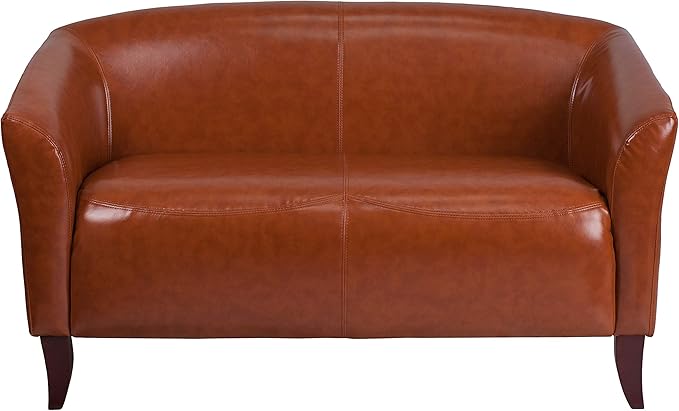 EMMA + OLIVER Cognac LeatherSoft Loveseat with Cherry Wood Feet