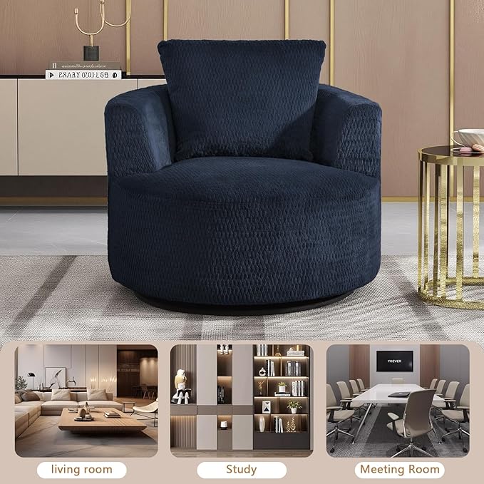 mikibama 39.4 W Swivel Round Chair Oversized Upholstered Sofa 360 Degree Swivel Barrel Chair Corduroy Comfy Deep Seat Sofa Chair for Living Room Bedroom Apartment