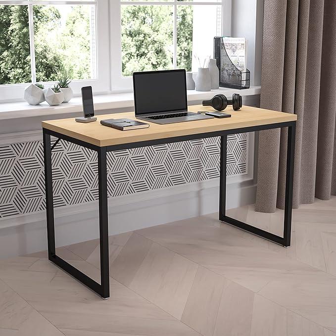 Flash Furniture Tiverton Industrial Modern Desk - Commercial Grade Office Computer Desk and Home Office Desk - 47 Long (Maple/Black)