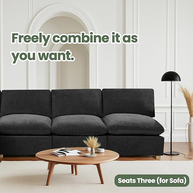 Brelice Armless Accent Chair Deep Seat Ergonomic Chenille Fabric Single Sofa Chair for Living Room High Resiliency Breathable Easy Clean Modern Armless Chair with Solid Wood Legs