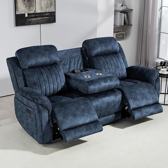 Zero Gravity Power Reclining Sofa with Adjustable Headrest Electric Reclining Couch with Wireless Charge USB Ports Power Loveseat Recliner Sofa for Living Room (Blue-Sofa)
