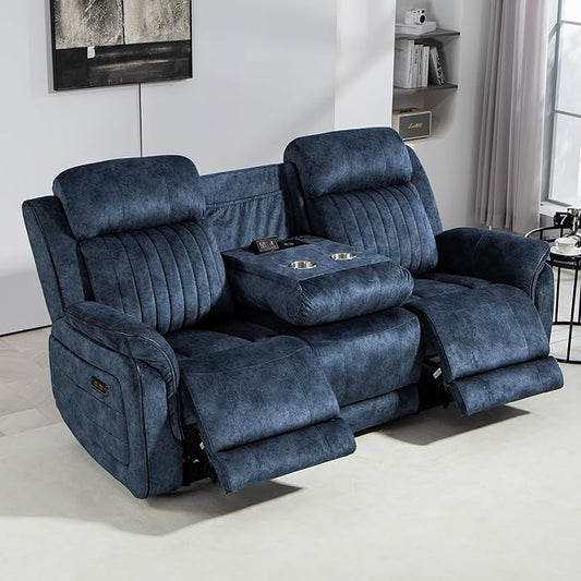 Zero Gravity Power Reclining Sofa with Adjustable Headrest Electric Reclining Couch with Wireless Charge USB Ports Power Loveseat Recliner Sofa for Living Room (Blue-Sofa)